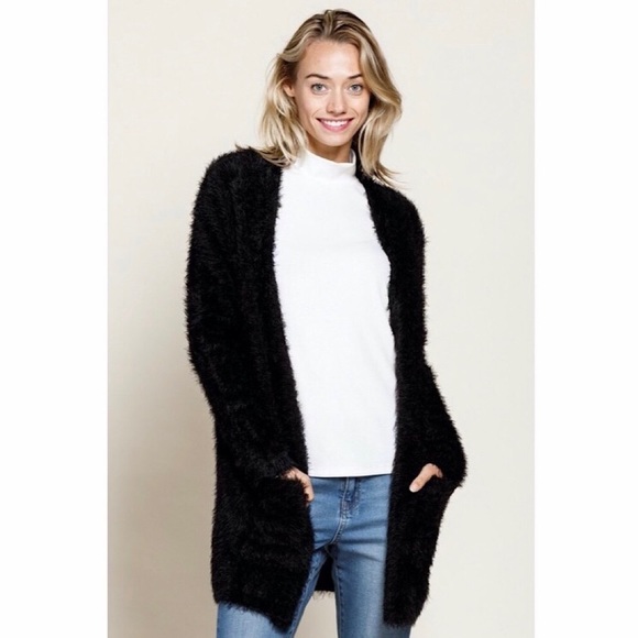 Sweaters - Last one! - Fuzzy Long Cardigan with Pocket Detail